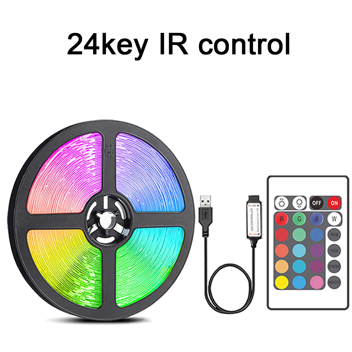 RGB LED Strip Lights with 44-Key Remote Control (1m–20m) – Color-Changing Tape Light for Bedroom, Living Room, Party, or TV Backlight