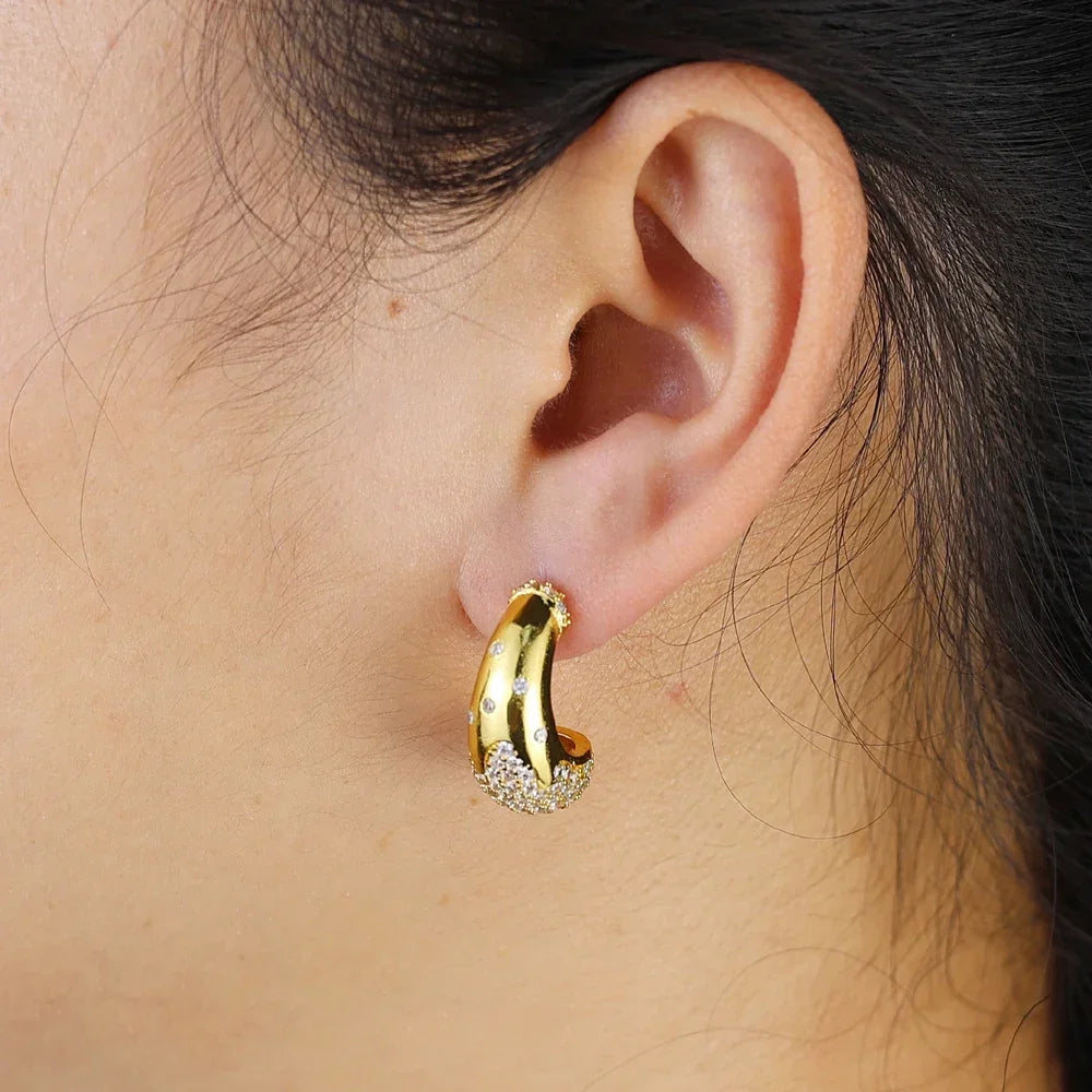 2025 Gold-Plated Waterdrop Earrings | Paved Cubic Zircon Studs for Women