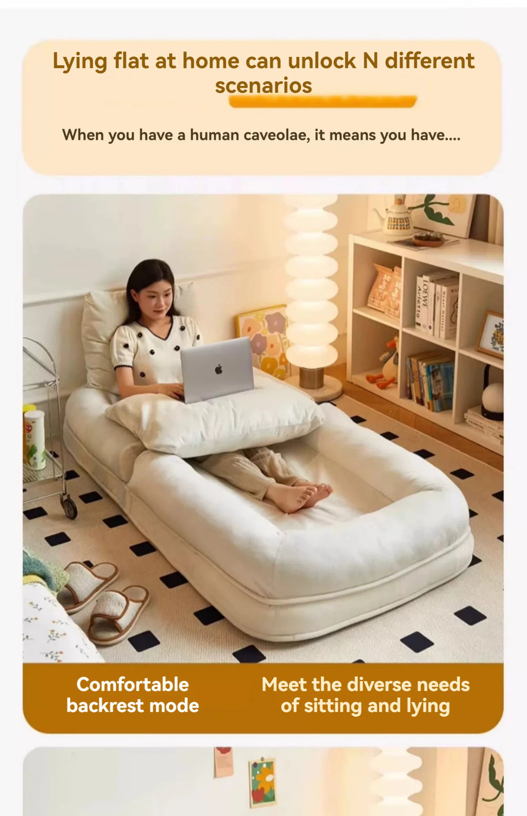 Human dog bed, lazy sofa, can lie down and sleep, internet celebrity tatami, foldable balcony, bedroom, small sofa,lounge chair