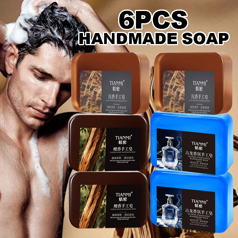 Men's handmade soap, cologne soap, agarwood soap, last soap, three in one, cleanses the face, hair, bathes the whole body,