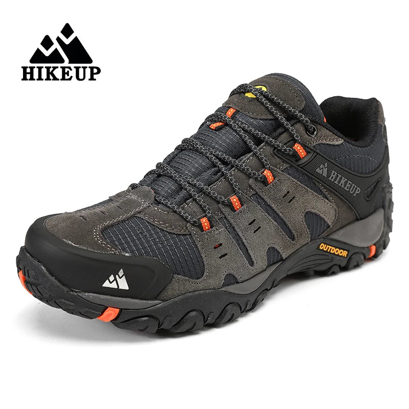 HIKEUP Men's Hiking Shoes Suede Leather Outdoor Shoes Wear-resistant Men Trekking Walking Hunting Tactical Sneakers