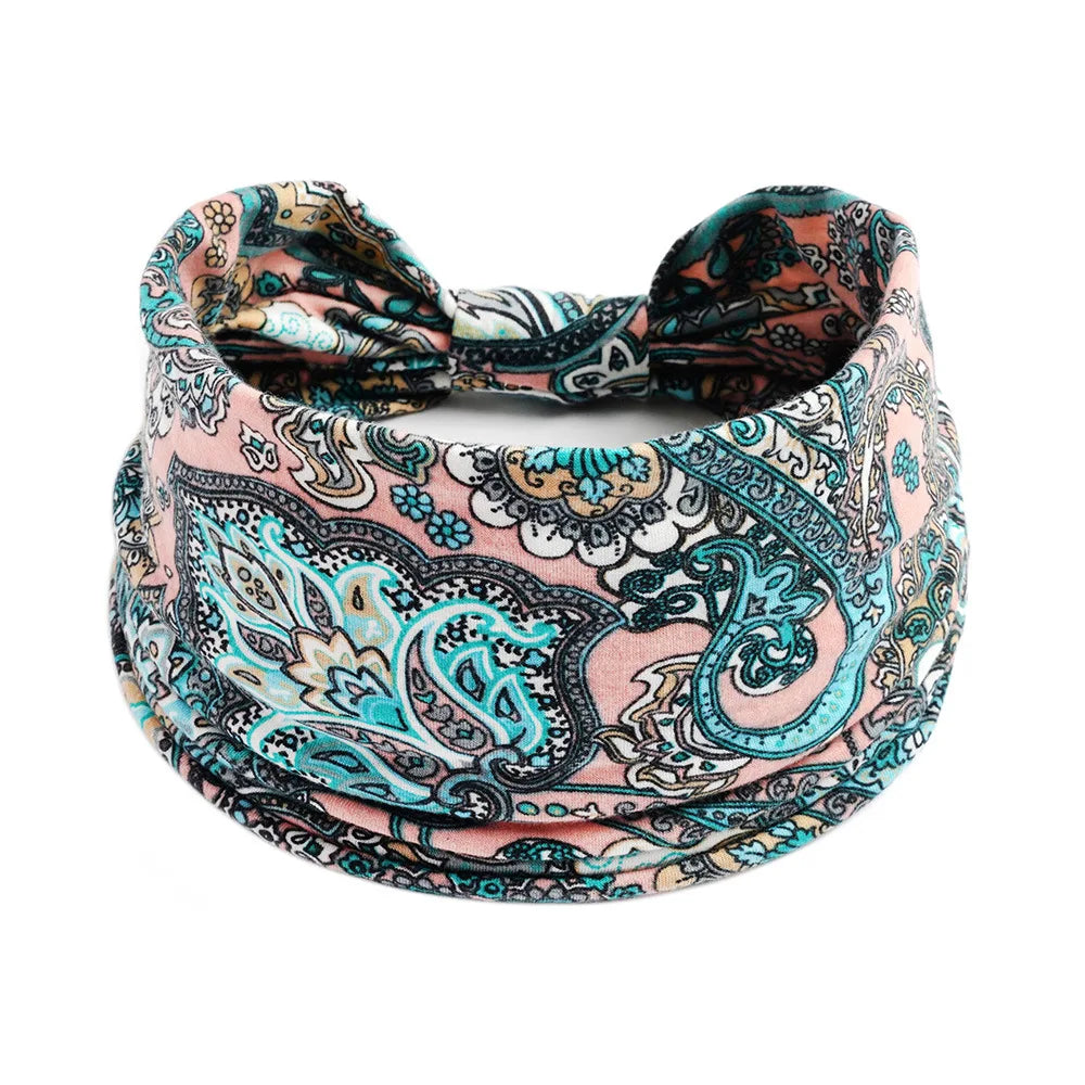Boho Wide Knot Floral Cotton Headband | Stretch Turban Hair Scarf for Women