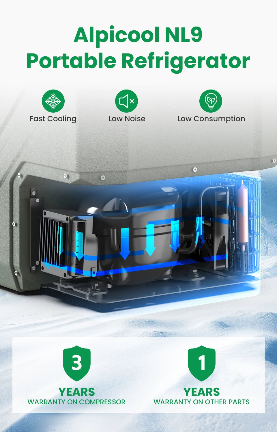 Alpicool NL9 9L Portable Refrigerator 12V/24V Small Car Fridge 100V~240V AC Electric Cooler Plug in Mini Freezer for Camping