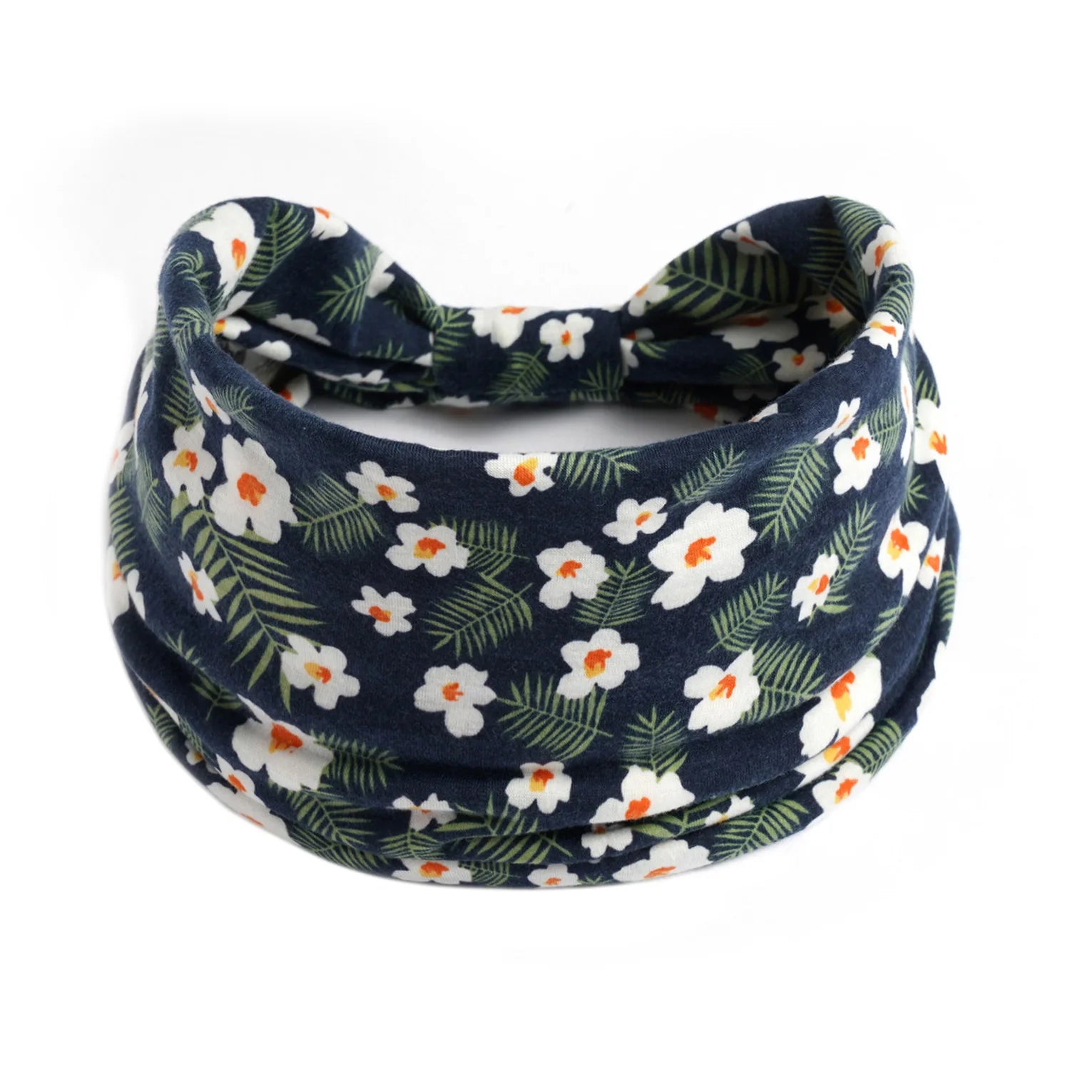Boho Wide Knot Floral Cotton Headband | Stretch Turban Hair Scarf for Women