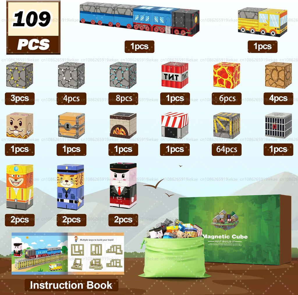 Magnetic Building Blocks Mine World Magnet Cube Set STEM Montessori Sensory Toy for Kids Boys Girls Ages 3+ DIY Model Children