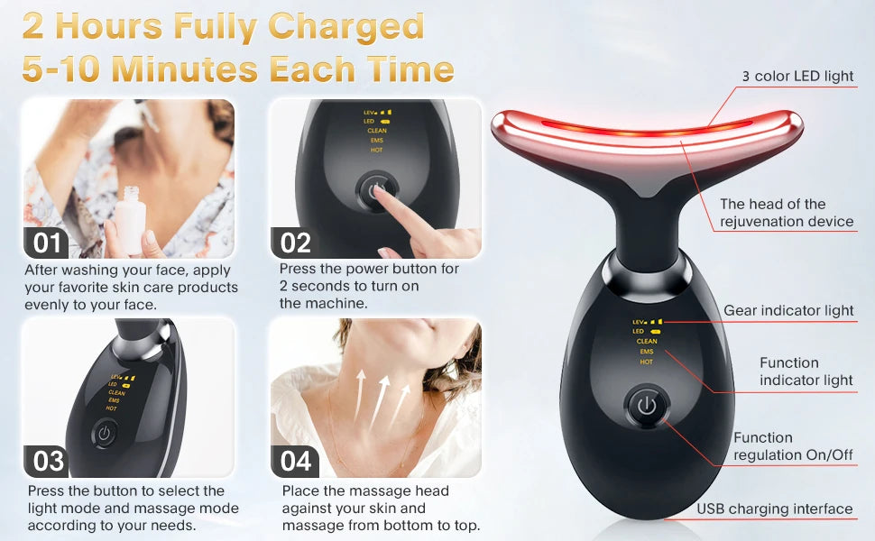 Red Light LED Facial Massager IPL Skin Rejuvenation Neck Lifting Tightening Machine Face Beauty Device Double Chin Remover