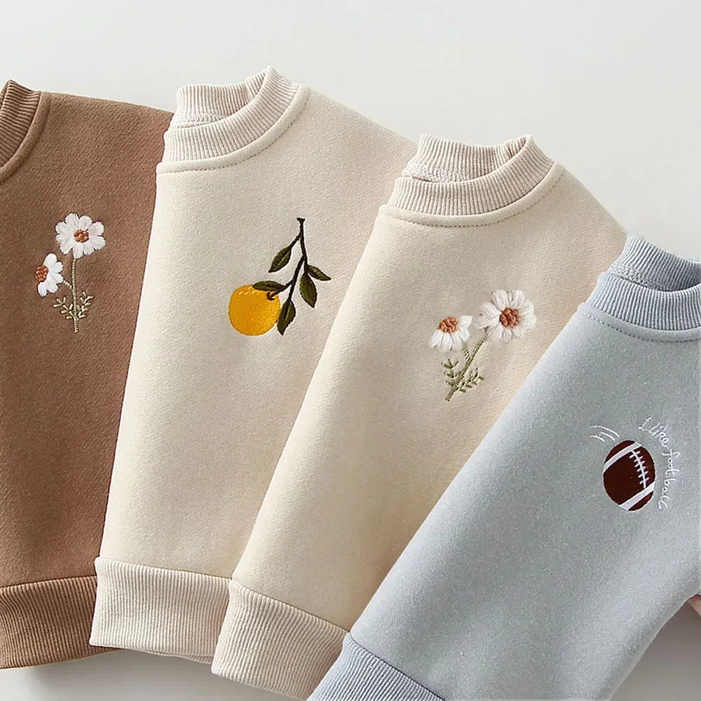 Autumn Winter Baby Girl Boy Clothes Set Embroidery Thicken Fleece Warm Sweatshirt Pant Boy Tracksuit Toddler Clothes Outfit 2Pcs