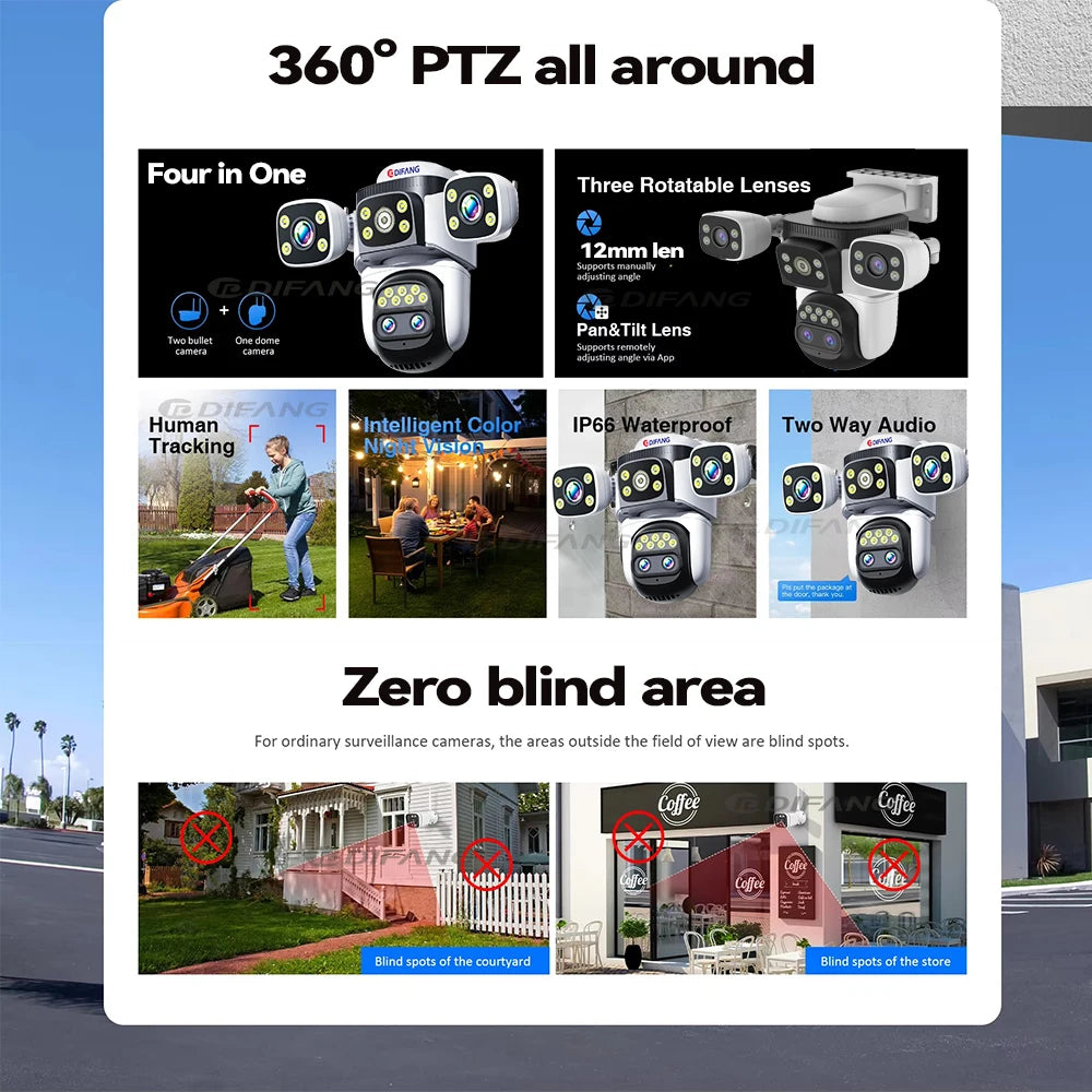 10K 20MP External IP Camera WiFi Surveillance Outdoor Four Lens PTZ 10X Optical Zoom CCTV Security Protection New