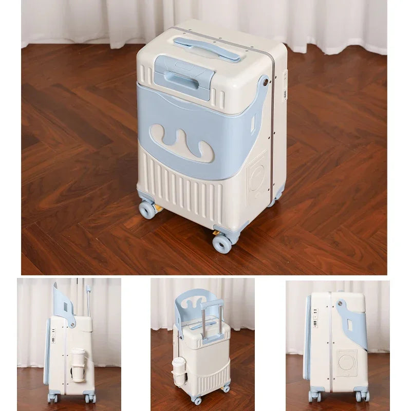 BunnyFly Kid Mom Suitcase with Seat for Children Can Sit To Ride Trolley Luggage Baby Travel Carry Case Multifunction Boardable