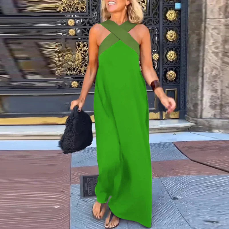Vestido Sexy Cross Halter Sling Long Dress Women Spring Off Shoulder Hollow Party Dress Summer Sleeveless Backless Holiday Dress