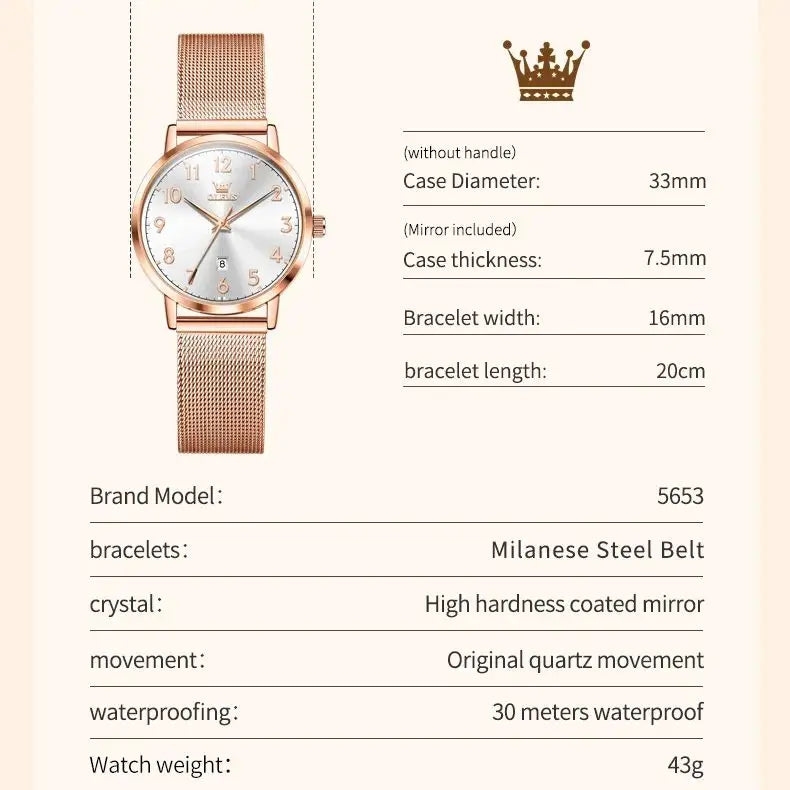 OLEVS New 5653 Women Watch Luxury Brand Quartz Watch Elegant Rose Gold Digital Waterproof Watch HD Simple Bracelet Women Watch