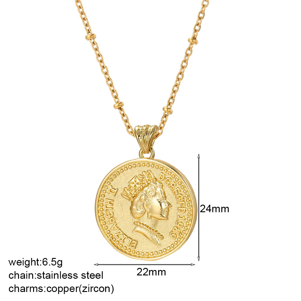 Vintage Gold Coin Pendant Necklace | Adjustable Portrait Chain for Women