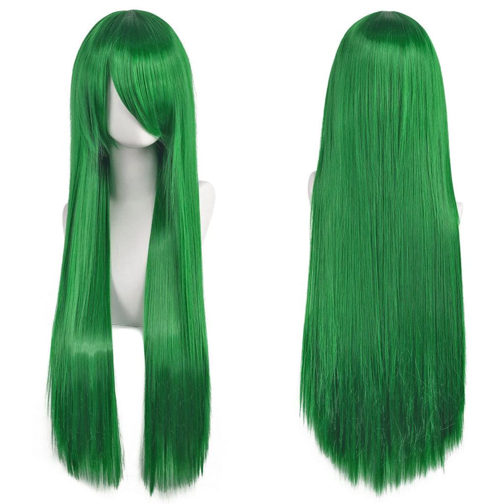 80cm Long Synthetic White Purple Cosplay Wigs Green Hair Straight Silver Wig Pink Hairpiece Lolita Wig with Bangs