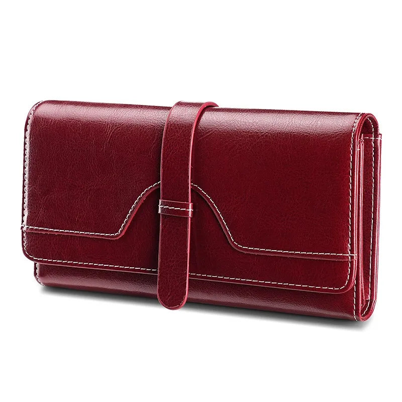 Genuine Leather Wallet for Women Long Clutch Bag Oil Wax Leather Retro Women's Multifunctional RFID Anti-theft Brush Wallets