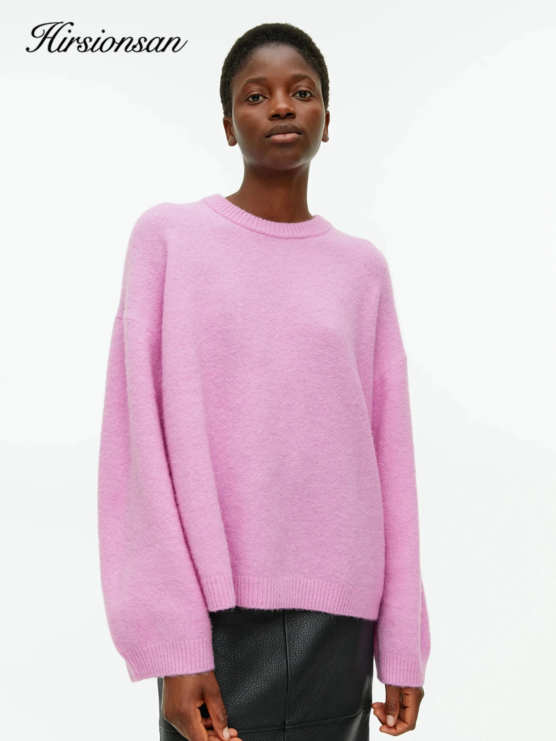 Hirsionsan Women’s Lantern Sleeve Knit Sweater – Oversized Thick Pullover, Cozy O-Neck Casual Top (2025 New Arrival)