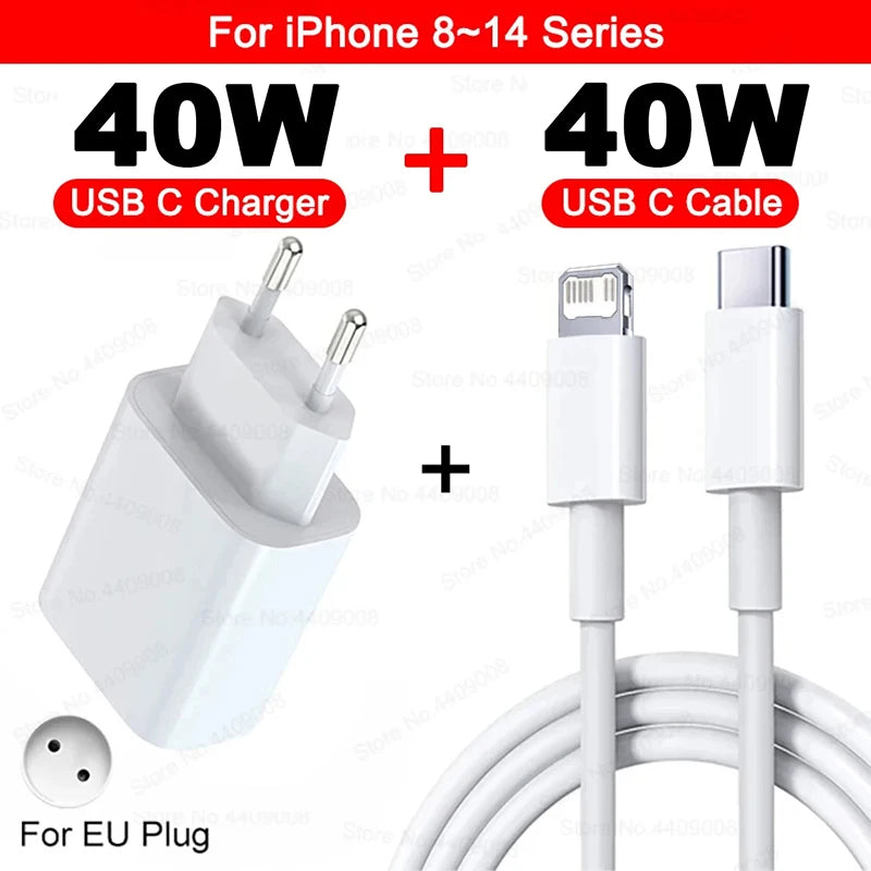 For Apple 40W For iPhone Charger USB Type C Fast Charger For iPhone 16 15 14 13 12 11 Pro Max Plus PD Charging Cable Accessories