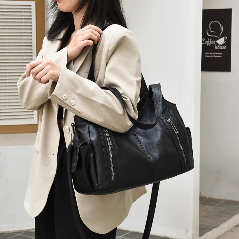 Pu shoulder bag fashionable temperament zipper opening design daily commuter handbag