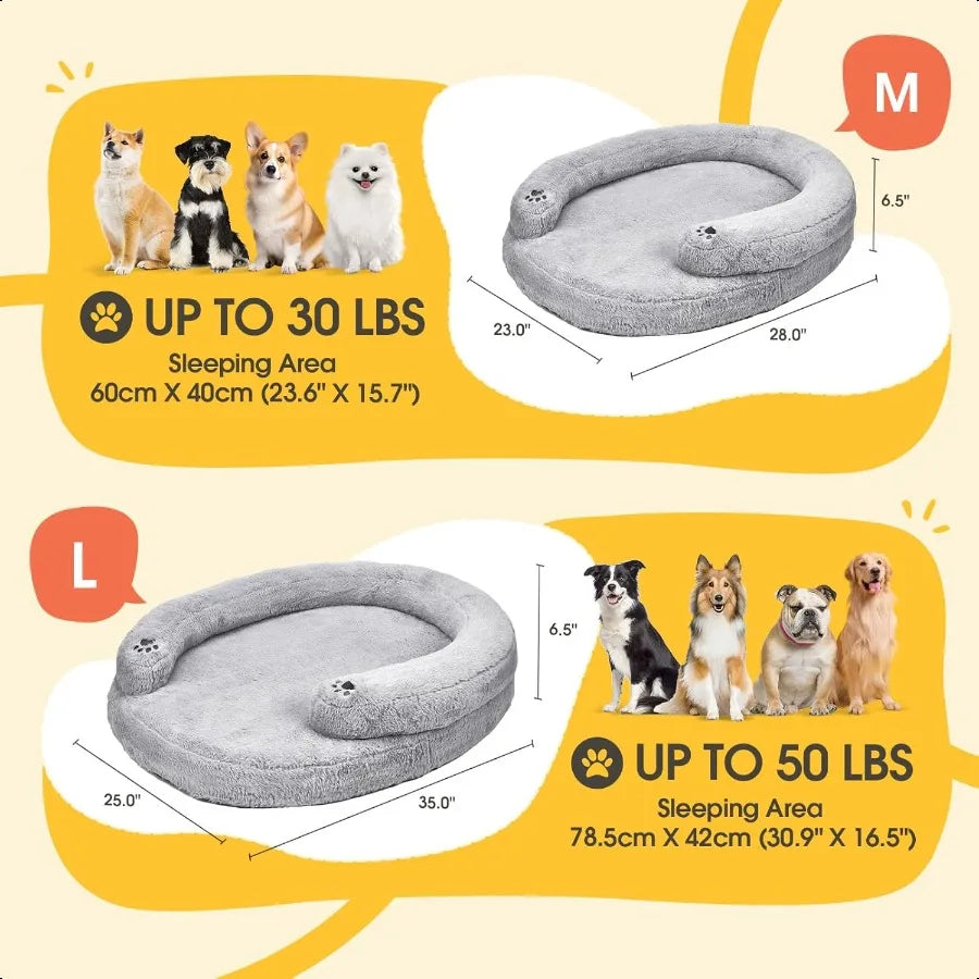 Orthopedic Dog Bed for Small Dogs Waterproof Soft Pet Cat Puppy Couch Bolster Bed with Pillow Removable Washable Cover NonSlip