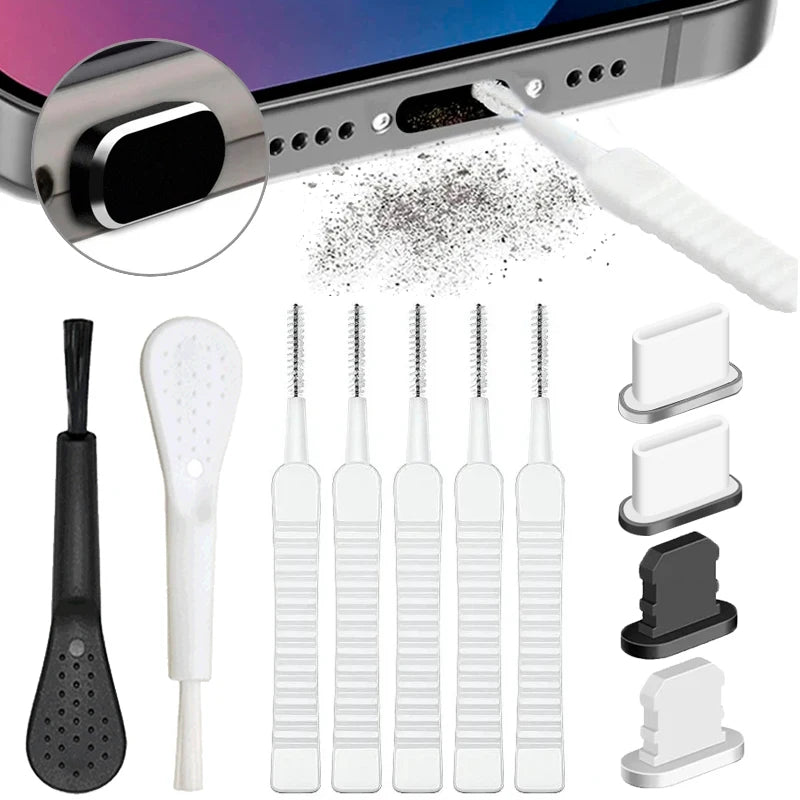 Cell Phone Charging Port Dust Plug with Cleaning Brush for IPhone 17 16 14 13 Pro Max Plus Samsung Xiaomi IOS Type C Cleaner Set