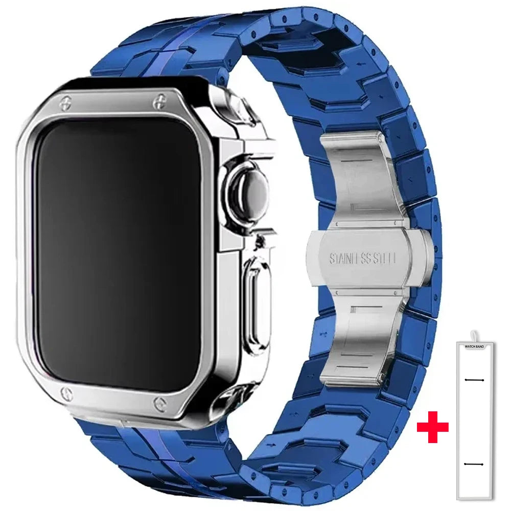 Jaytop Stainless Steel Watch Band + Case for Apple Watch (Ultra / Series 10–4 & SE) — Butterfly Buckle