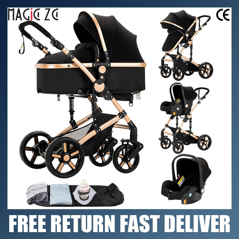 Baby Stroller 3-in-1 Travel System Carriages for Newborns Pushichair Car Seat Stroller High Landscape Lightweight Baby Prams