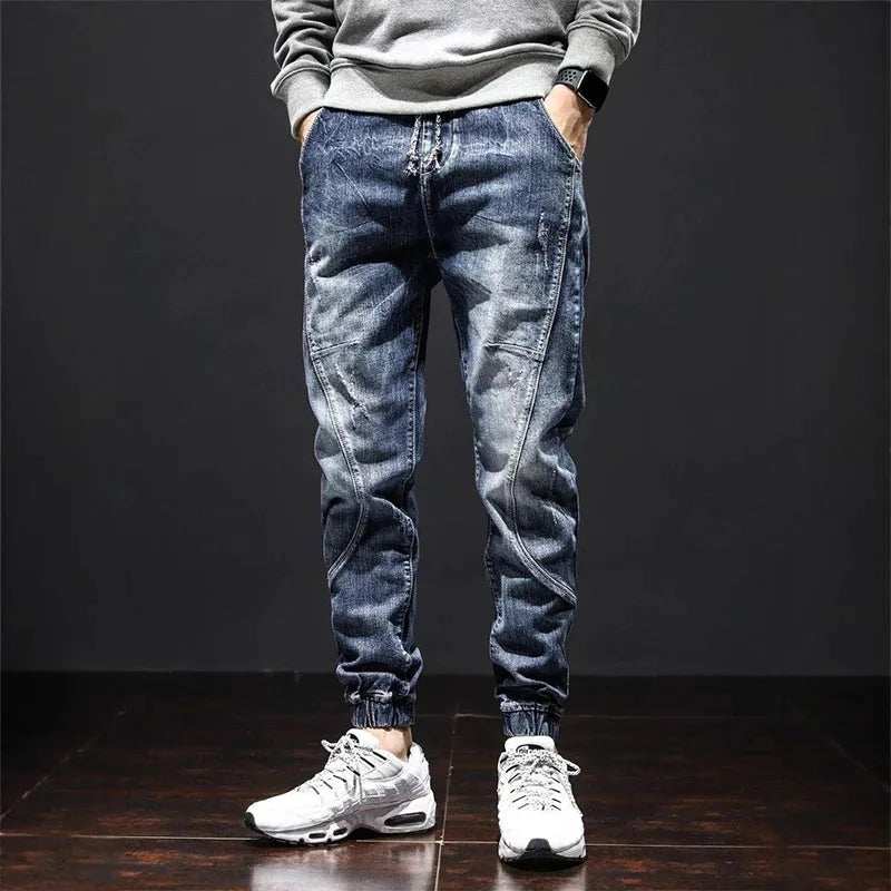 Autumn Jeans Elastic Waistband Mens Baggy Jeans Harun Pants Workwear  Retro Men's Skinny Jeans Tapered Jeans