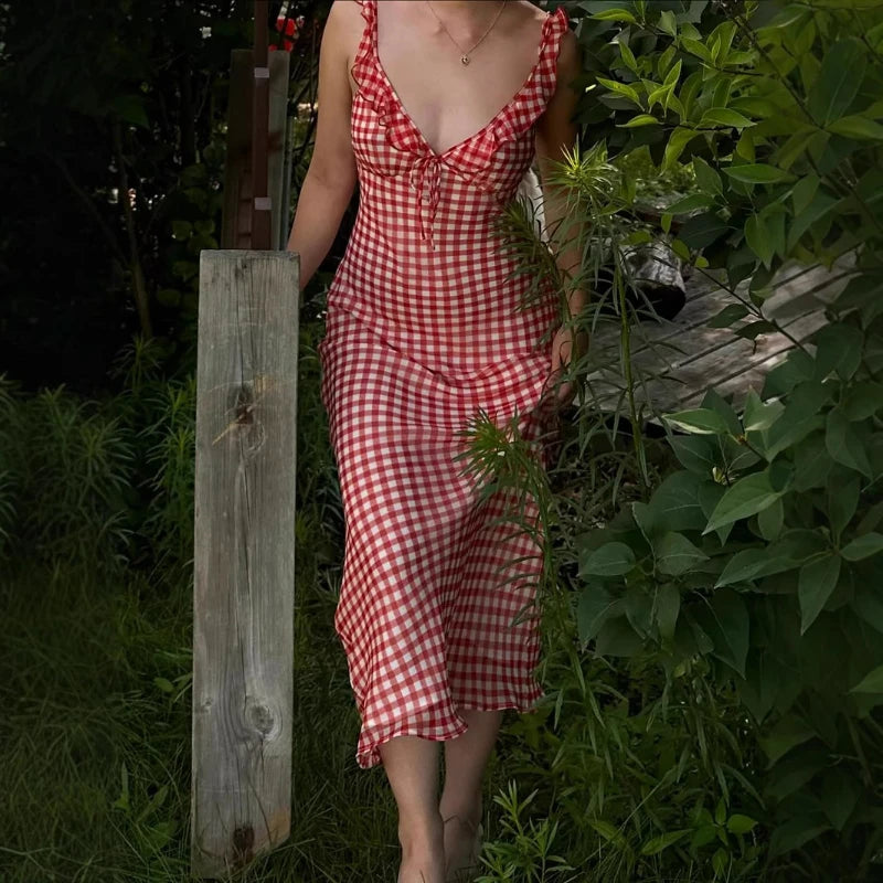 Checkered single breasted dress for summer, new vacation style A version sleeveless slim fit short skirt for women