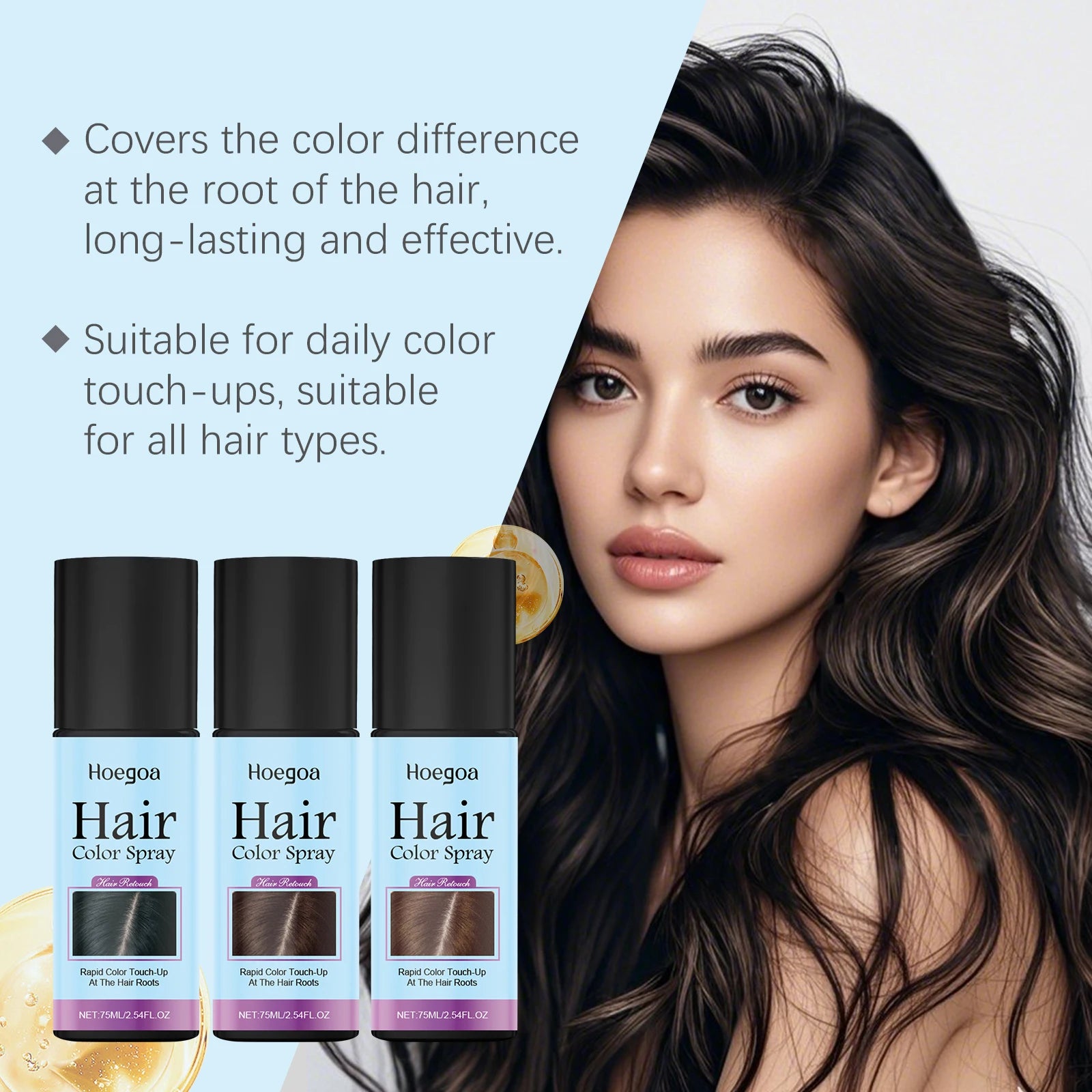 HOEGOA Once Hair Coloring Spray Light/Dark Brown Black  Long-lasting Covers Color Difference Easy to Wash Convenient Touch-up