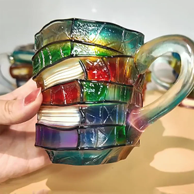 Hand-Painted Book Mug.Stacked Books Design Resin Coffee Cup with 3D Effect,Unique Novelty Gift for Book Lovers,Dishwasher Safe
