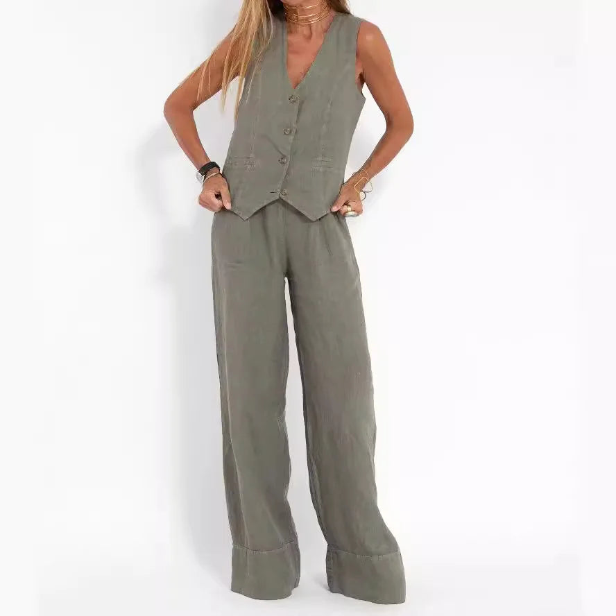 Women's Clothing 2025 Spring Summer New Fashionable Vest Pants Collage Splicing Pure Sleeveless Color Temperament Casual Suit