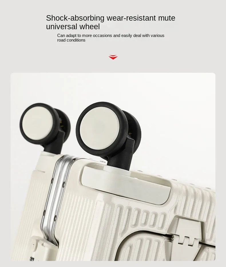 Suitcase Front Opening Pocket Aluminum Alloy Frame Rolling Luggage with USB Charging Plug Trolley Carry-on Case Bag with Wheel