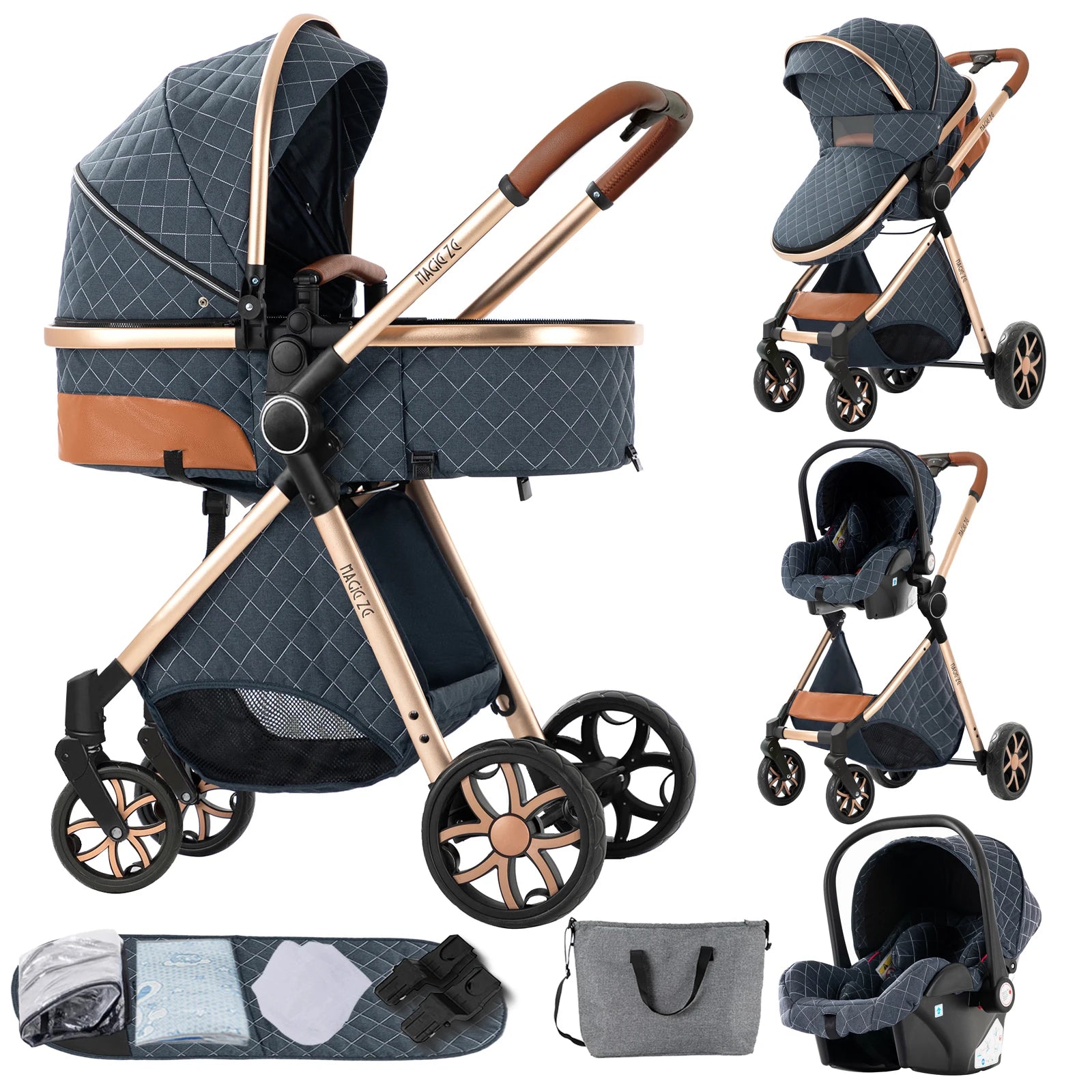 Baby Stroller 3-in-1 Travel System Carriages for Newborns Pushichair Car Seat Stroller High Landscape Lightweight Baby Prams