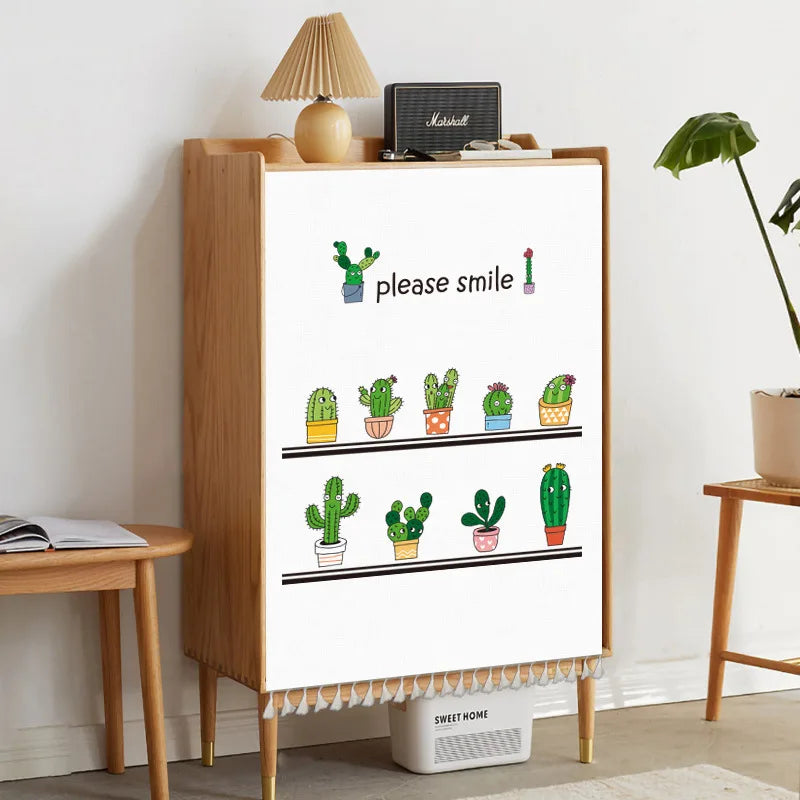 Nature Plant Potted Nordic Cabinet Short Curtains Punch-free Half-curtain Dust Cover Shoe Shelf Kitchen Storage Shelf Curtains