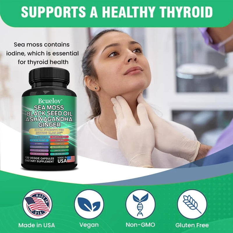 Bcuelov Black Cumin Seed Oil + Vitamin C & Mineral Complex — Thyroid, Immune & Vitality Support (120 Capsules)