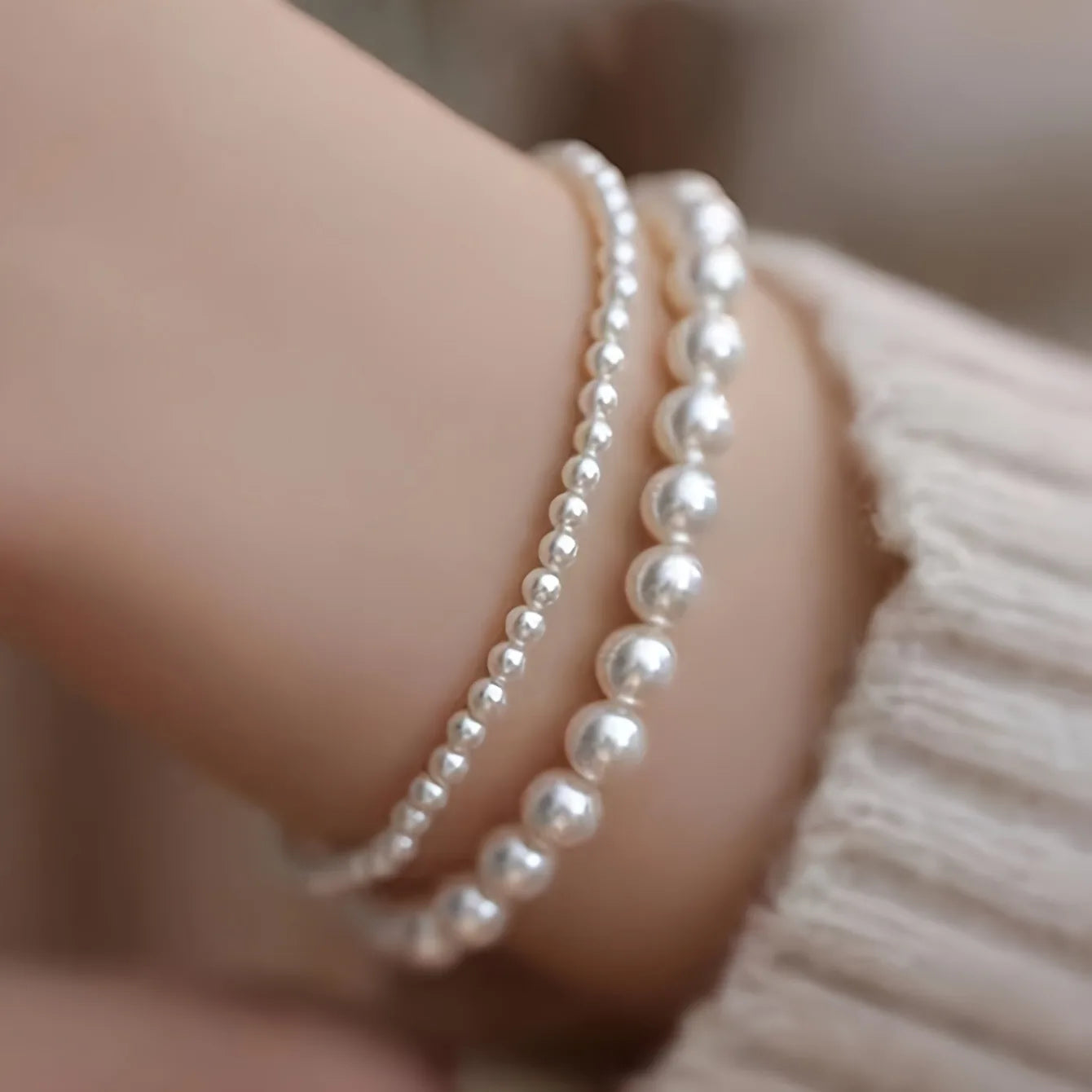 2-Piece Imitation Pearl Bracelet Set | Boho Minimalist Elastic Bracelets for Women
