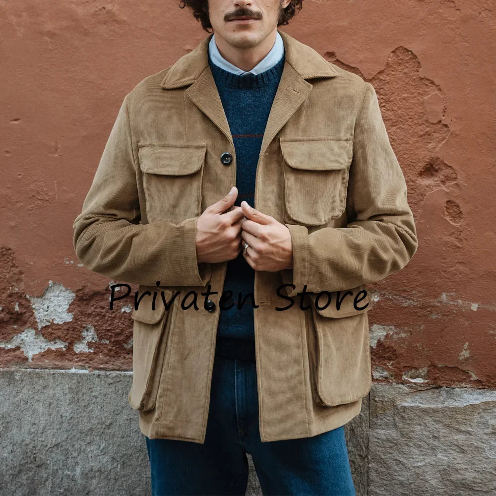 Men’s Corduroy Jacket — Single-Breasted Casual Coat (Spring/Autumn)