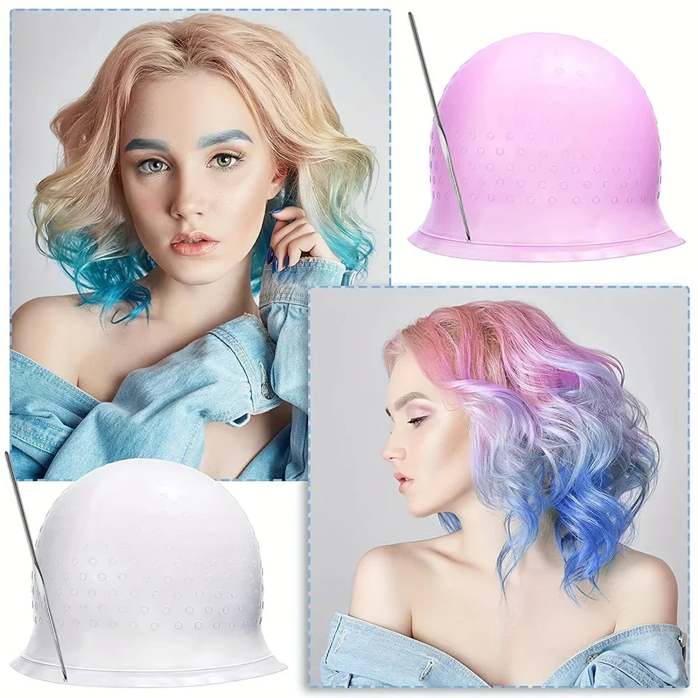 Salon Silicone Hair Coloring Cap Highlight Reusable Needle Hair Dying Frosting Hat Household Dye Hairstyling Tools Accessories