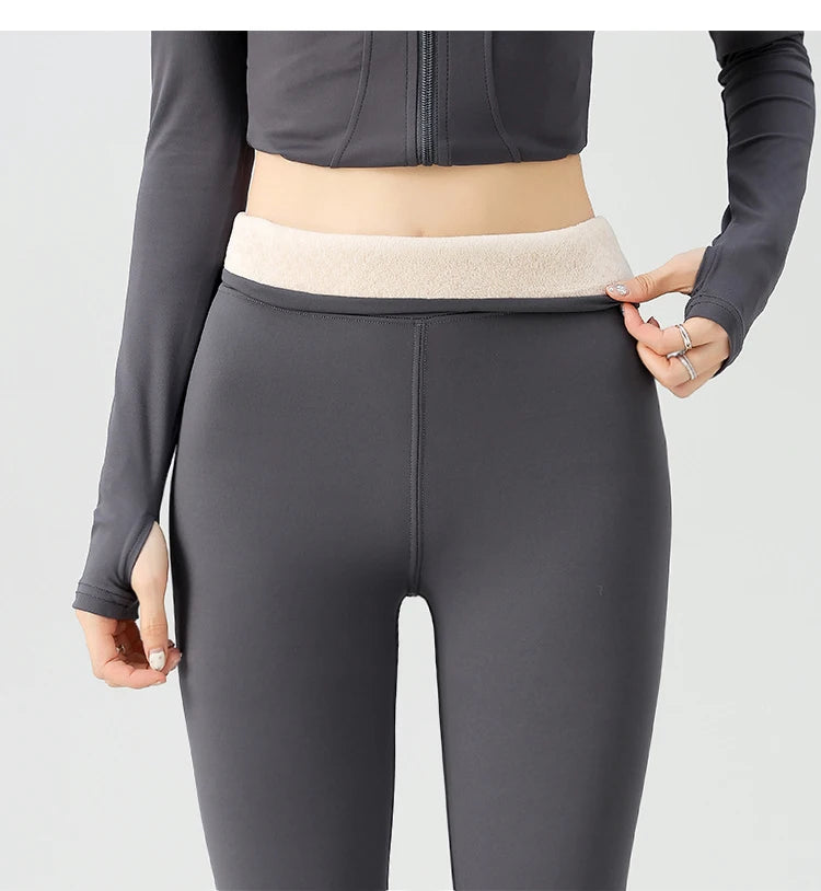 BIVIGAOS Snowflake Velvet Warm Sharkskin Leggings — Fleece-Lined High-Waist Winter Pants for Women