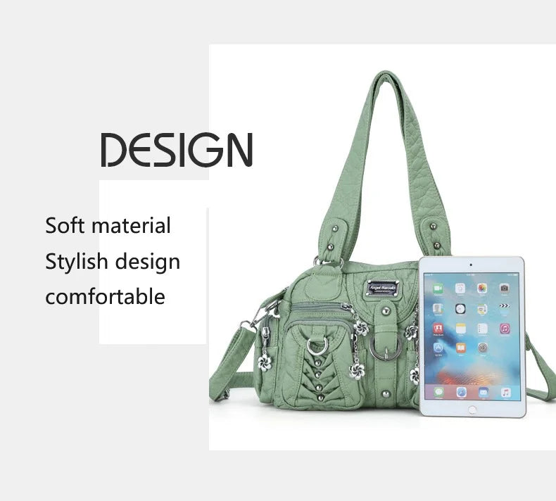 Angel kiss Women Handbags Satchel Top-handle Handbag PU Shoulder Bag Roomy Pocket  Pack Multi-pockets Shoulder Purse Bags