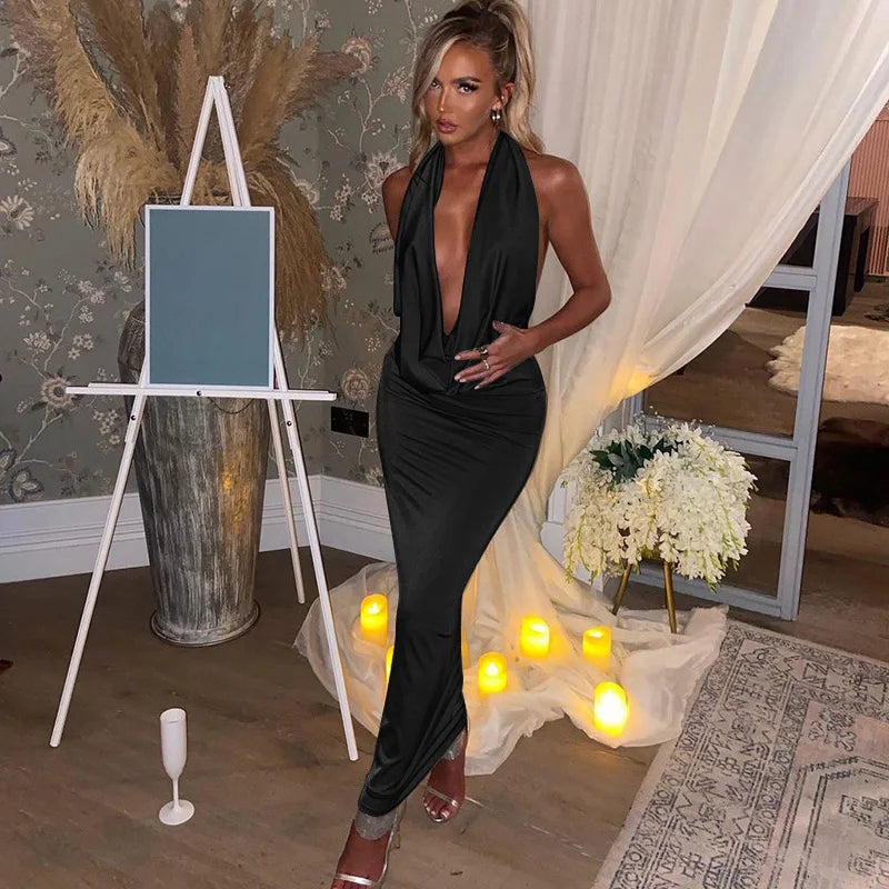 Dulzura Autumn Women Halter Backless Midi Dress For Women Bodycon Sexy Party Elegant Outfits Evening Birthday Clothes Y2K 2024