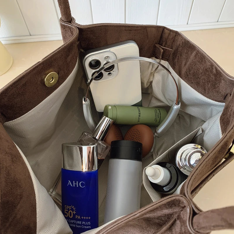 2025 Women Suede Tote Bag with Inner Pocket Underarm Bag Large Capacity Solid Color Satchel Bags for Work Travel Purses Handbags