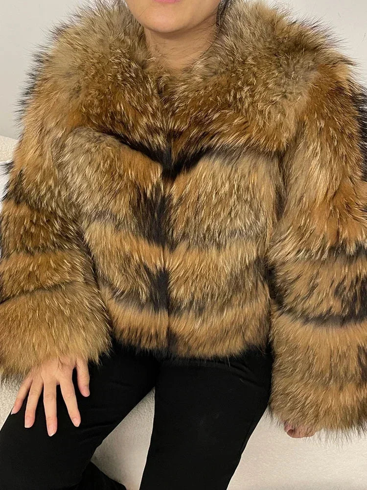 OFTBUY 2024 Winter Real Natural Raccoon Fox Fur Women Coat Short Leather Thickened Warm Jacket Elegant Fashionable Overcoats