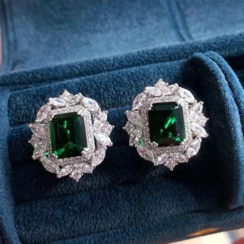 Green Crystal Drop Earrings | Elegant Zirconia Luxury Jewelry for Women