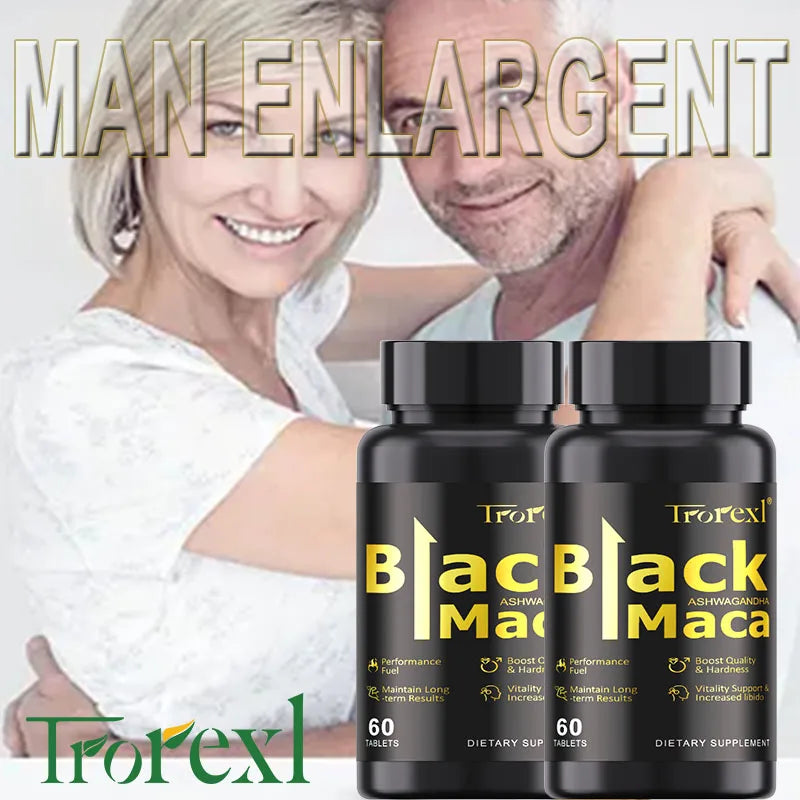 HABUMAMA Natural Black Maca Tablets with Ashwagandha & Black Pepper – Male Energy & Stamina Booster | Supports Vitality, Endurance & Performance (60 Tablets)