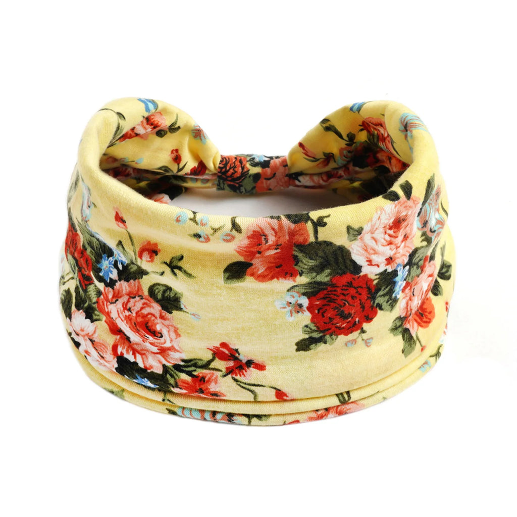 Boho Wide Knot Floral Cotton Headband | Stretch Turban Hair Scarf for Women