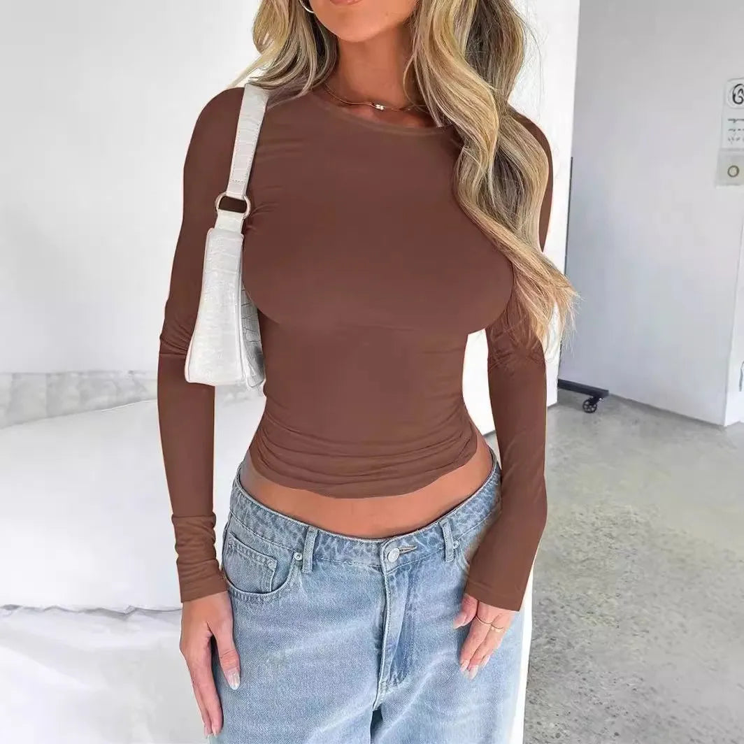 Women’s Slim Fit Long Sleeve Crop Top – Basic Layering Tee for Spring & Fall Fashion (Y2K Style)