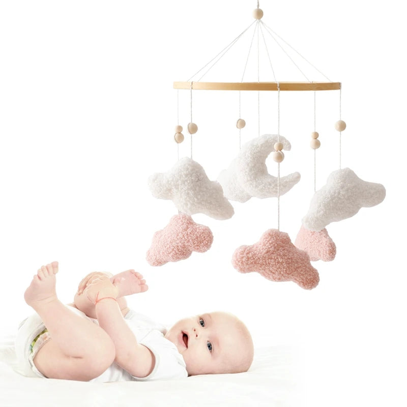 Wooden Crib Mobile Baby Bed Bell Rattle Toy Soft Felt Cartoon Bear Mobile bracket Newborn Music Box Bed Bell Hanging Bracket Toy