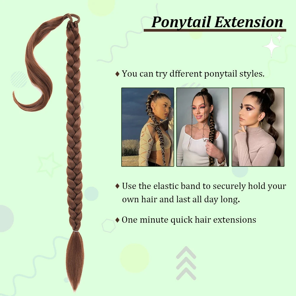 Long DIY Braided Ponytail Extension With Hair Tie Straight Wrap Around Synthetic Hair Extensions