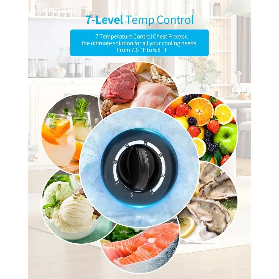 7.0 Cubic Feet Compact Chest Freezer Energy Saving Top Opening Deep Freezer with 7 Level Adjustable Thermostat and Removable St