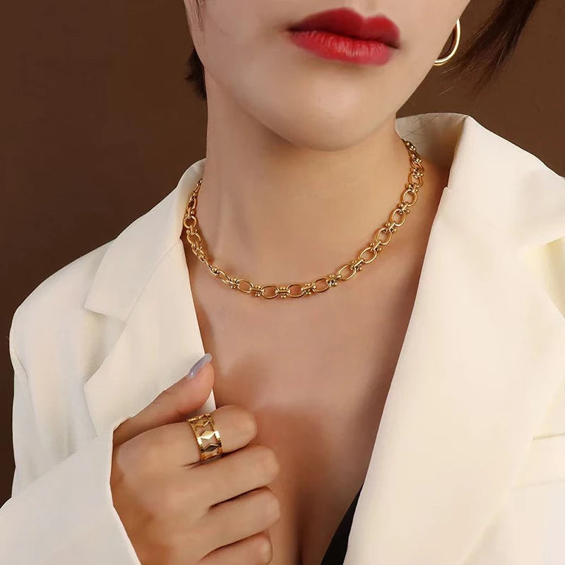 316L Gold Stainless Steel Chain Necklace | Trendy Punk Waterproof Jewelry for Women